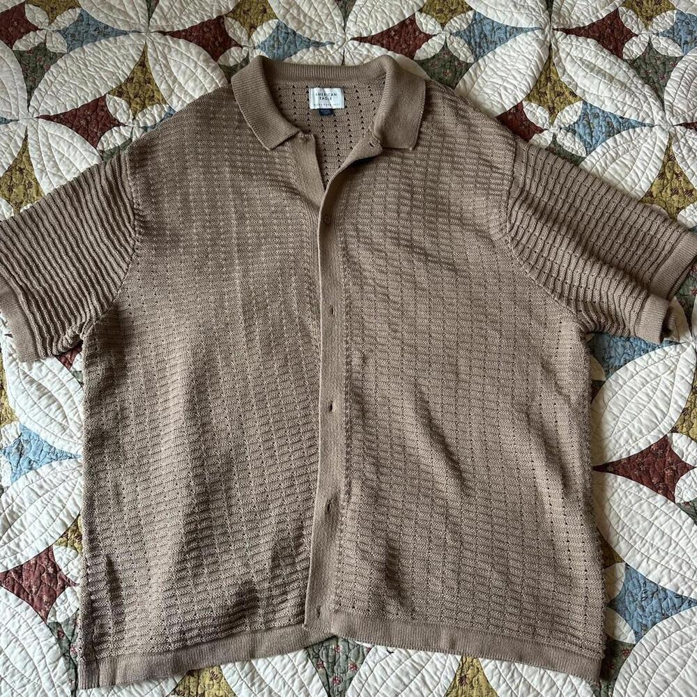 AE Weekend Textured Button-Up Sweater Polo Shirt brown size XL NWOT - Picture 5 of 8